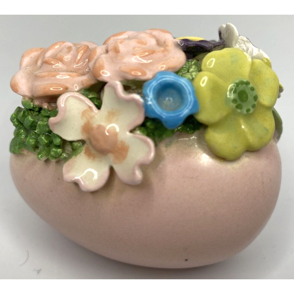 Vintage Unique Mini Ceramic Pink Egg with 3D Flower Applique SKU PB188-6 - Picture 4 of 5